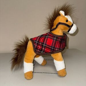 HugFun Horse Tan Brown Stuffed Animal Plaid Blanket Plush Pony Lovey Baby Toy